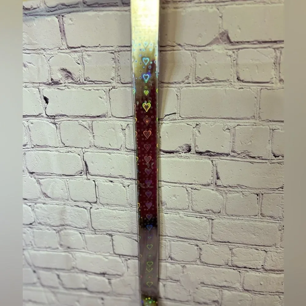 Iridescent Purple Silver Oil Slick Heart 90s Rave Club Plastic Wide Retro Belt